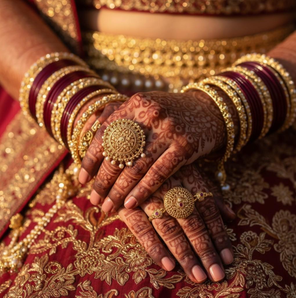 Close-up of a bride's hands decorated with intricate bridal mehndi